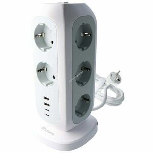 Verbatim praktikus tornyos elosztó EUPT-01 11x230V EU 2xUSB-A 2xUSB-C kábel 2m fehér kép