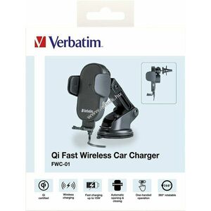 Verbatim FWC-01 vezeték nélküli autós gyorstöltő Qi 9V/1.67A 12V/1.5A-3A USB A-C kábel 1m kép