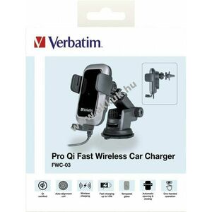 Verbatim FWC-03 gyors vezeték nélküli autós töltő Qi 9V/12V USB-A-C 1m fekete kép