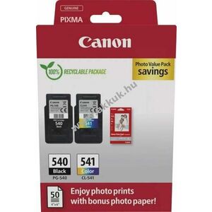 Eredeti Canon nyomtató tintapatron PG-540/CL-541 fekete/színes kombipack + 50db fotópapír 10x15cm kép