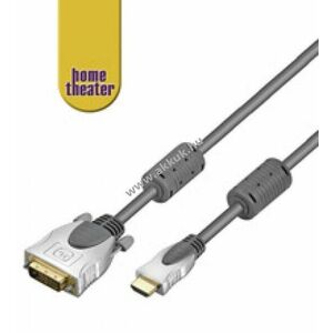 HDMI - DVI-D kábel 5, 0m HDMI dugó DVI-D dugó 24+1 Single Link aranyozott érintkezők fémházas kép