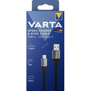 Varta USB-A/USB-C kábel 2, 0m 60W 5Gbit/s USB 3.2 Gen.1 fekete 1db/csomag kép