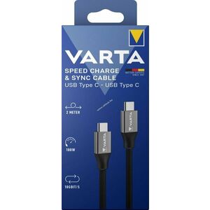 Varta USB-C/USB-C kábel 2m 100W 10Gbit/s fekete 1db/csomag kép