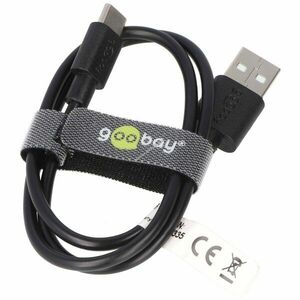 USB-C töltő és szinkronizáló kábel 0, 5m fekete USB 2.0 3A kép