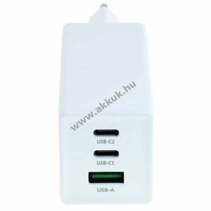 65 W-os USB-C töltőadapter két USB-C Type-C Power PD Delivery csatlakozó és egy USB-A kép