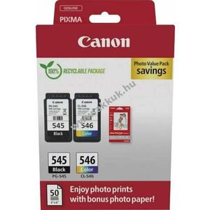 Eredeti Canon nyomtató tintapatron PG-545/CL-546 fekete/színes kombicsomag 50lap 10x15cm fotópapír kép