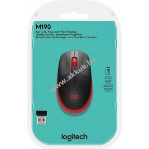 Logitech M190 vezeték nélküli optikai egér 1000dpi 3 gomb piros-fekete USB nano vevő kép