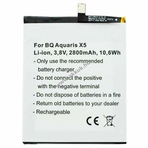 Helyettesítő akku mobiltelefon BQ Aquaris X5 Aquaris 2900 3, 8V 2800mAh Li-Ion kép