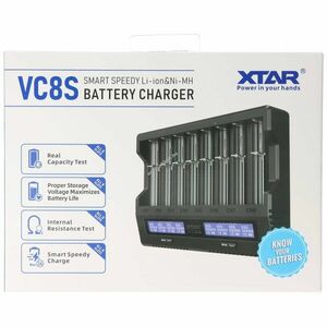 XTAR VC8S 8 csatornás gyorstöltő Li-Ion 3, 6V 3, 7V és NiMH 1, 2V USB-C 8A kép