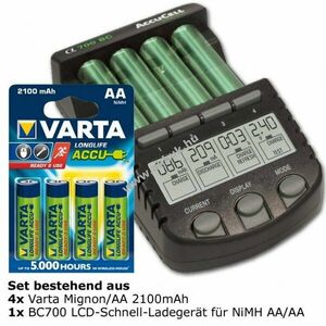 Technoline BC-700 ALPHA700 gyorstöltő 4db/csomag Varta AA Mignon ceruza 2100mAh kép