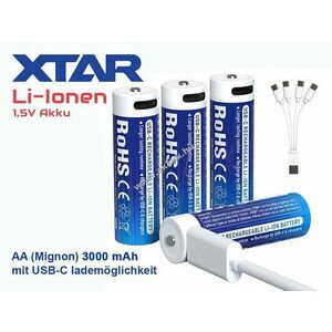 XTAR USB-C AA Mignon ceruza akku 1, 5V 3000mAh 4db/csomag Li-Ion kép