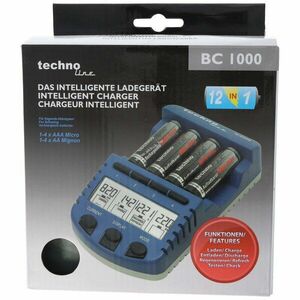 Technoline BC1000 gyors töltő LCD kijelzővel Mignon ceruza/AA és Micro/AAA akku NiMH/NiCd 200-1800mA kép