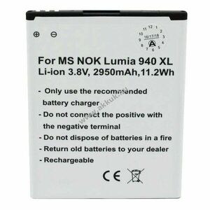 Helyettesítő akku mobiltelefon Microsoft Lumia 940 XL BV-T4D 3, 8V 2950mAh Li-Ion kép