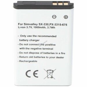 Helyettesítő akku Simvalley SX-330 PX-3315-675 3, 7V 1000mAh mobiltelefon Li-Ion kép