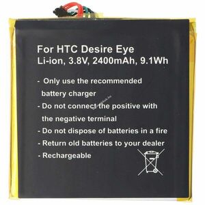Helyettesítő akku HTC Desire Eye mobiltelefon 3, 8V 2400mAh 9, 1Wh beépített Li-Ion kép