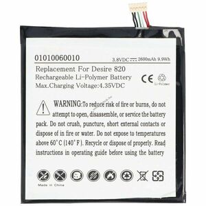 Helyettesítő akku HTC Desire 820 mobiltelefon 3, 8V 2600mAh 9, 9Wh beépített Li-Polymer kép