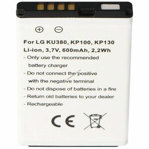 Helyettesítő akku LG mobiltelefon LGIP-430A KU380 KP100 0093301 3, 7V 600mAh Li-Ion kép