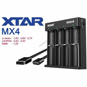XTAR MX4 akkutöltő 4csatornás 1, 5V, 3, 6V/3, 7V, 3, 2V, 1, 2V Li-ion/LiFePO4/NiMH kép