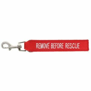 Tee-uu REMOVE BEFORE RESCUE kulcstartó piros 14, 6x2, 8cm nylon karabinerrel kép