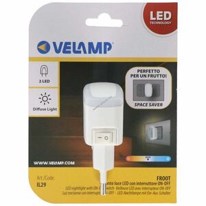 Velamp FROOT LED éjjeli lámpa BE/KI kapcsoló, extra kompakt, vertikális csatlakozó, fehér kép