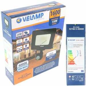 Velamp PADLIGHT5 SMD 20W IP44 LED reflektor 4000K beépített PIR mozgásérzékelő fekete kép