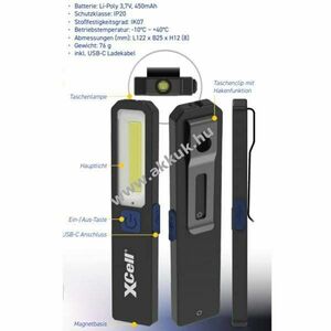 XCell Worklight SLIM munkalámpa 200lm mágnes 3 fokozat USB-C töltés kép