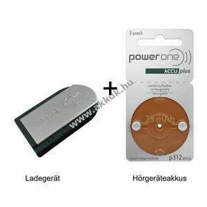 PowerOne Pocketcharger + P312 PR41 ACCUplus 2db/csomag hallókészülék elem kép