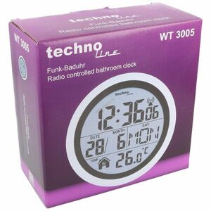 Technoline WT 3005 fürdőóra DCF77 rádióóra 12/24 világidő 32 város hőmérő kép