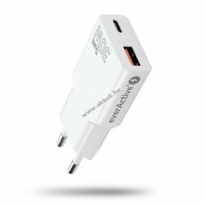 EverActive GaN SUPER SLIM SC-380Q USB töltő 30W USB-C PD USB-A QC3.0 fehér kép