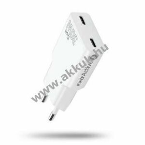 EverActive GaN SUPER SLIM SC-385Q USB-C PD töltő 30W 2xUSB-C ultravékony fehér kép