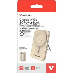 Verbatim ChargenGo 2C powerbank 5000mAh arany mágneses vezeték nélküli 2x integrált USB-C kábel kép