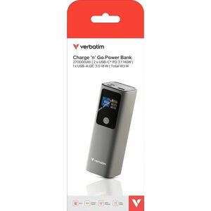 Verbatim Powerbank akku 27000mAh 183W 1xUSB-A QC 2xUSB-C PD3.0 metál szürke 1db/csomag kép