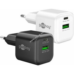 Goobay 20W USB-C PD GaN kétportos nano gyorstöltő fehér 1xUSB-C PD 1xUSB-A QC kép