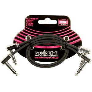 Ernie Ball Flat Ribbon Stereo Patch Cable 12" Black 2 Pack kép
