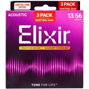 Elixir Nanoweb Phosphor Bronze Medium 3-Pack kép