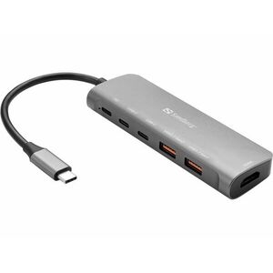 Sandberg USB-C Dock HDMI + 2xUSB-A + 2xUSB-C + PD100W Vezetékes U... kép