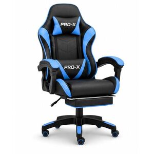 GOBORELAX Gamer szék lábtartóval, masszázsfunkcióval - kék-fekete kép
