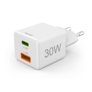 Hama mini töltő 30W PD/QC 1x USB-C, 1x USB-A fehér kép