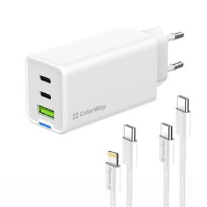 ColorWay 058PDCL USB-A / 2x USB-C Hálózati gyorstöltő szett 65W - Fehér kép