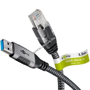 Goobay USB-A 3.0 adapterkábel RJ45 CAT6 3m 1Gbit/s textilburok kép