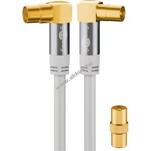 Goobay TV antennakábel 4x árnyékolt 135dB aranyozott koax aljzat 90° > koax dugó 90° 5m kép
