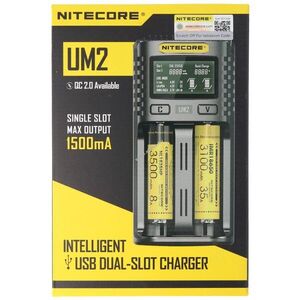 Nitecore UM2 USB töltő QC2.0 1-2 csatornás LCD Li-Ion/NiMH/LiFePO4 4, 35V 1, 5A kép