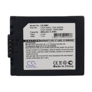 Helyettesítő kamera akku Panasonic Lumix DMC-FZ1 CGA-S002 680mAh 5.03Wh 7.4V kép
