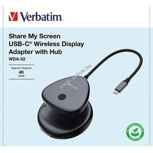 Verbatim Share My Screen vezeték nélküli USB-C HDMI 4K30Hz hub WDA-02 USB-A kép