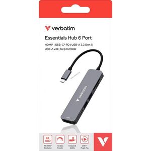 Verbatim USB-C Hub Essentials 6 port SD/microSD HDMI 2x USB-A 1x USB-C PD csomag kép