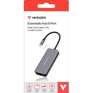 Verbatim USB-C Hub Essentials 6 port HDMI RJ45 3xUSB-A 1xUSB-C PD 1db/csomag kép