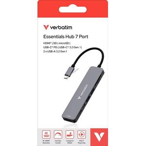Verbatim USB-C Hub Essentials 7 port kártyaolvasóval HDMI 2x USB-A 2x USB-C PD 100W 1db/csomag kép