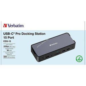 Verbatim USB-C Pro dokkoló CDS-15 15 port 2x HDMI 8K 1x DP 4x USB-A 2x USB-C RJ45 SD microSD Audio kép