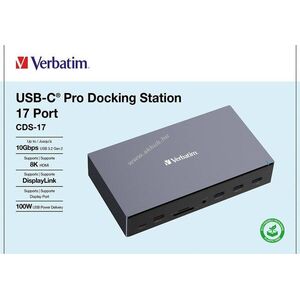 Verbatim USB-C Pro dokkoló állomás CDS-17 17 port HDMI DP RJ45 SD microSD USB-C kép