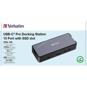 Verbatim USB-C Pro Docking Station CDS-15S 15-port HDMI 8K DP RJ45 SD microSD M.2 SSD kép